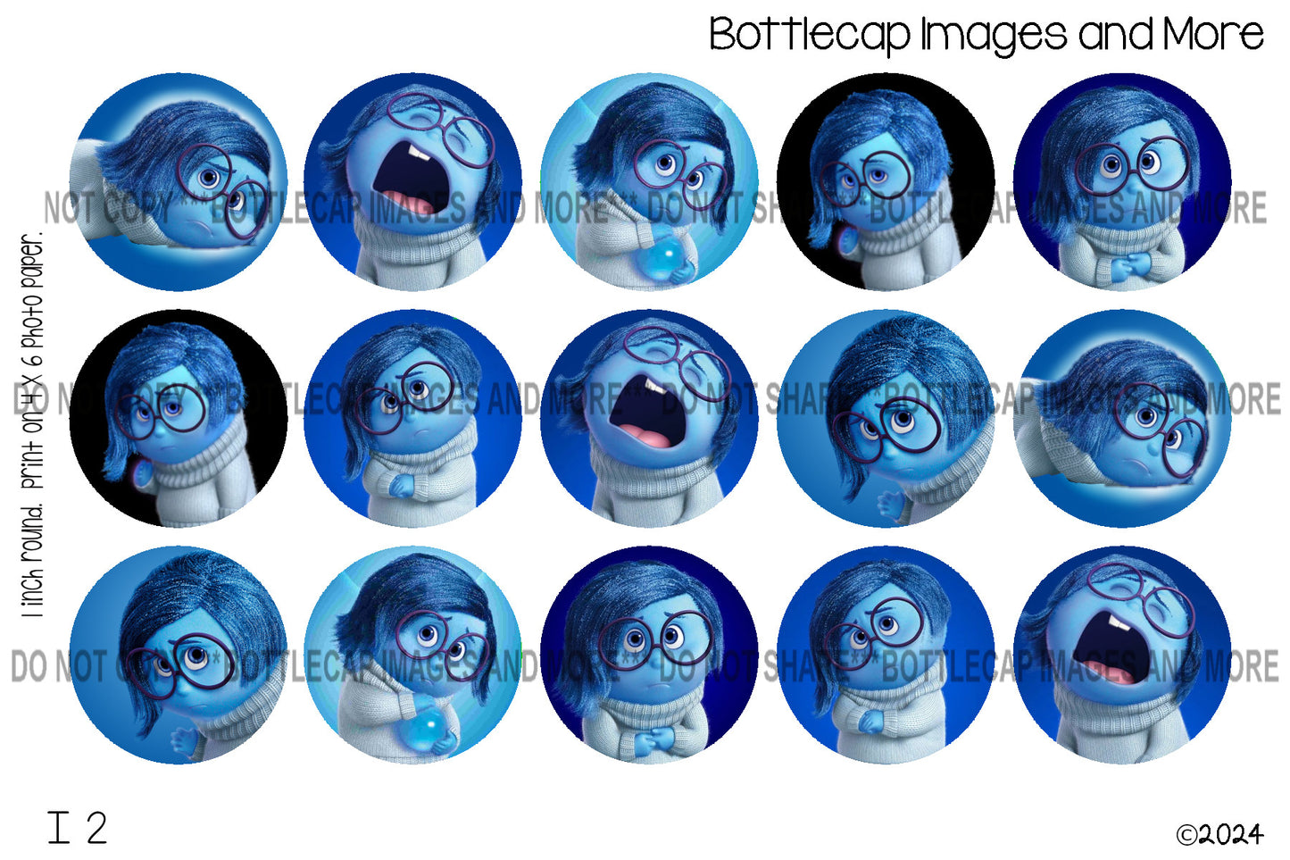 Inside Out Sadness Inspired Bottle Cap Image i2